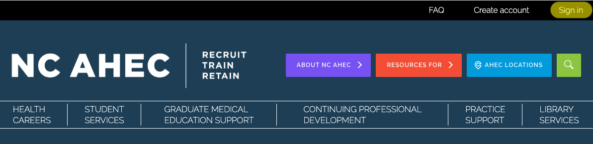 Screen shot of NCAHEC Sign In link location on menu bar